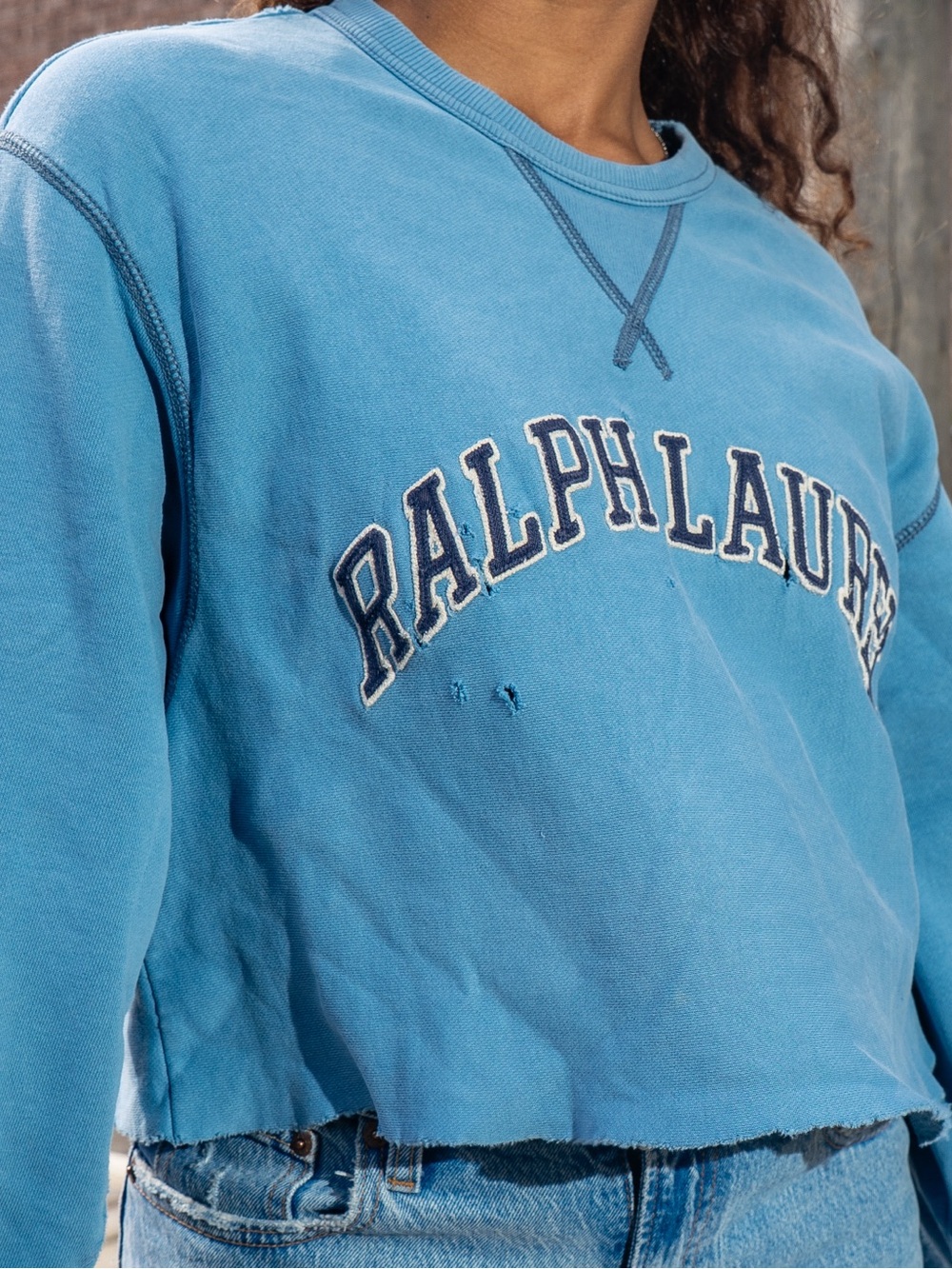 Ralph Lauren Light Blue Cropped Crewneck Sweatshirt